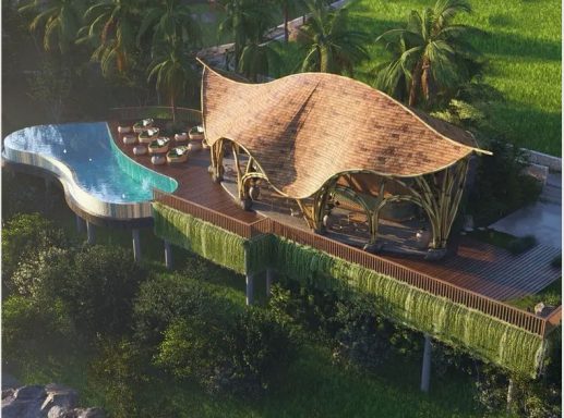 Spirit Hills Hotel Moderne, organisch geformte Villa mit Pool in tropischer Landschaft.